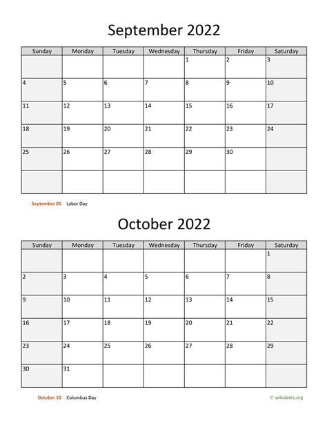 September And October 2022 Calendar