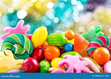 Various Colorful Candies Jellies Lollipops And Marmalade Stock Image