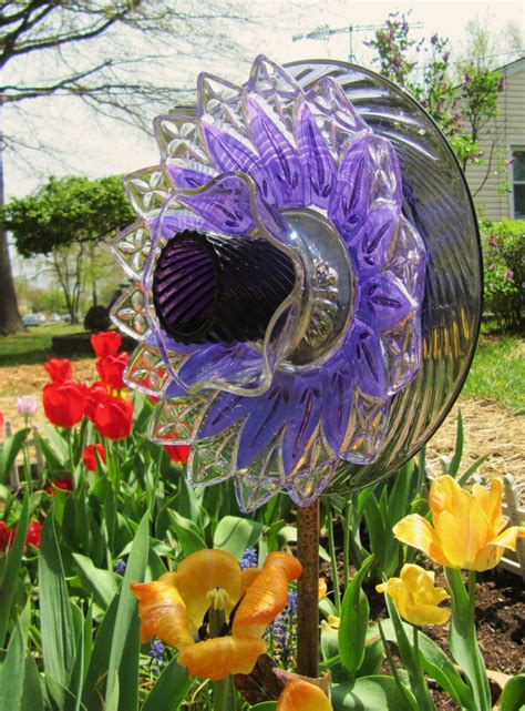 Garden Art Vintage Glass Flower Plateupcycled Glass Art