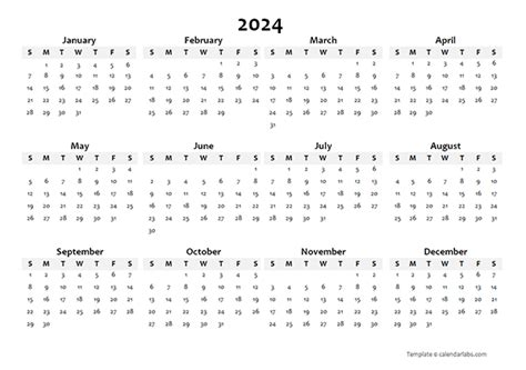 Calendar Labs 2024 Yearly Calendar Printable Shell Donielle