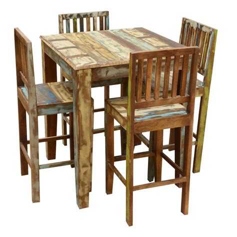 Appalachian Rustic Reclaimed Wood High Bar Table And Chair Set
