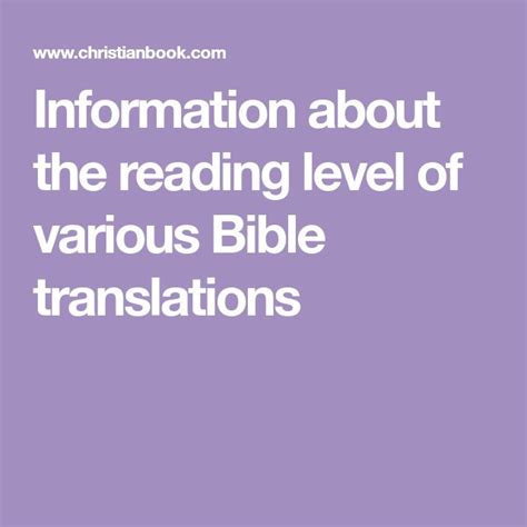 Information About The Reading Level Of Various Bible Translations