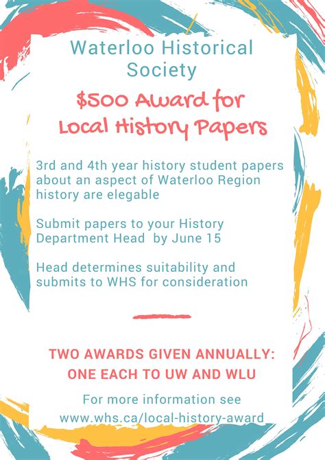Local History Award Waterloo Historical Society