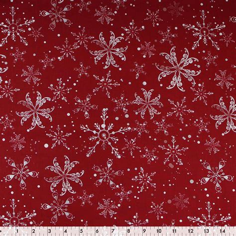 Fabric Creations Red Christmas Snowflakes Cotton Fabric By The Metre