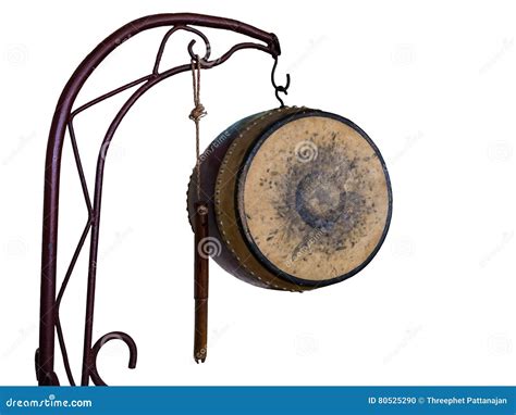 Ancient Drum Of Thailand Style Isolated On White Background Stock