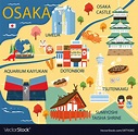 Osaka map with colorful landmarks japan design Vector Image