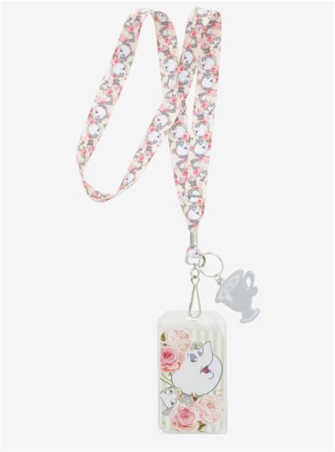 Disney Beauty And The Beast Mrs Potts Floral Lanyard Hot Topic Disney Beauty And The Beast