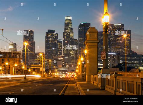 Los Angeles Skyline From 1st Street Bridge California Usa Stock Photo