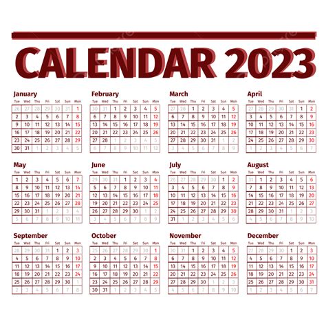 Simple Calendar 2023 Maroon Color Calendar 2023 Calendar 2023