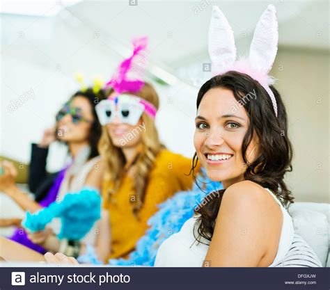 Woman Wearing Bunny Ears At Party Stock Photo Alamy