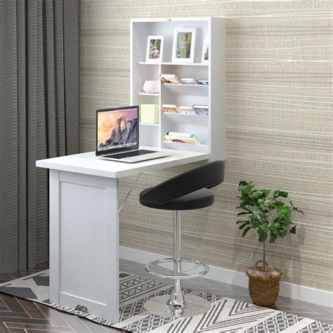 Gymax Wall Mounted Fold Out Convertible Floating Desk Space Saver