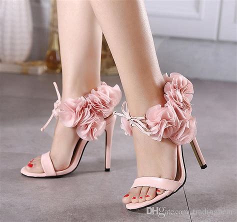 11cm Adorable Light Pink Flower High Heel Sandals Women Wedding Shoes
