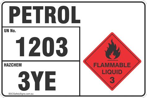 Petrol UN No 1203 Hazcehm 3Ye Flammable Liquid 3 Safety Signs