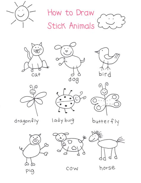 How To Draw Stick Animalspdf Kindergarten Art Drawing For Kids Art