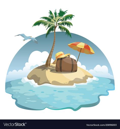 Cartoon Island In The Sea With Luggage Royalty Free Vector
