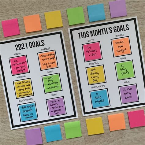 Sticky Note Goal Setting Printables Lets Live And Learn