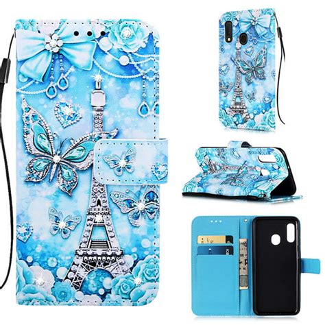 Dteck For Samsung Galaxy A10e A20e Case Magnetic Diamond Bling Shockproof Leather Flip Cover