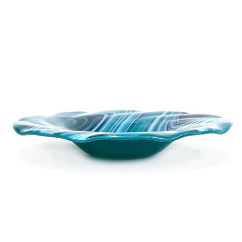 Modern Glass Art Bowl In Teal Blue Green And White Etsy