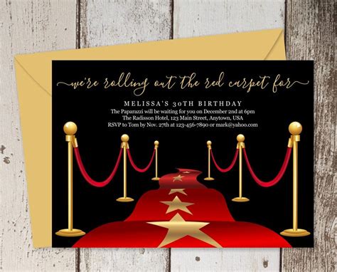 Printable Red Carpet Invitation Template Hollywood Theme Etsy