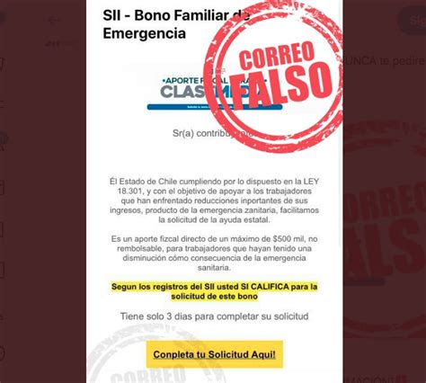 Requisitos y cómo postular para la plataforma web del servicio de impuestos internos (sii) te permite consultar los pasos a seguir para postular al bono clase media, así como. Este es el falso mail que busca estafar con el "Bono Clase ...