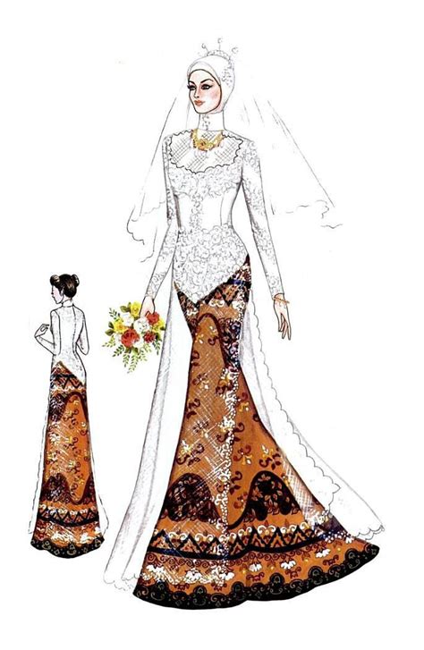 Kebaya Dan Gaun Pengantin Muslim Sketches Brides Gaun Ilustrasi