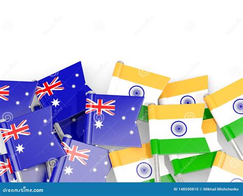 Pins With Flags Of Australia And India Isolated On White Stock