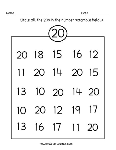 Numbers To 20 Worksheets