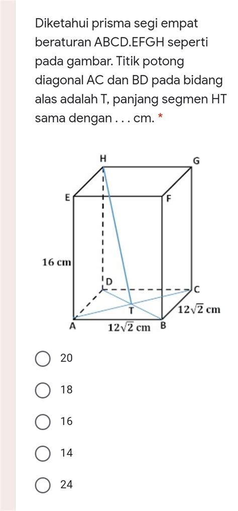 Solved Diketahui Prisma Segi Empat Beraturan ABCD EFGH Sepertii Pada