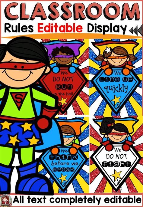 Superhero Theme Class Decor Editable Classroom Rules Superhero Theme