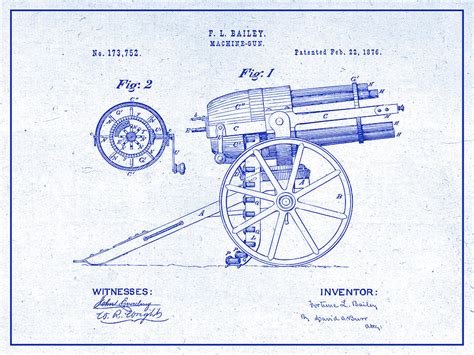 1876 Machine Gun Blueprint Patent Print Drawing By Greg Edwards