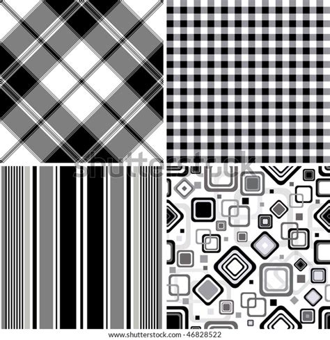 Collection Seamless Blackwhite Grey Patterns Vector Stock Vector