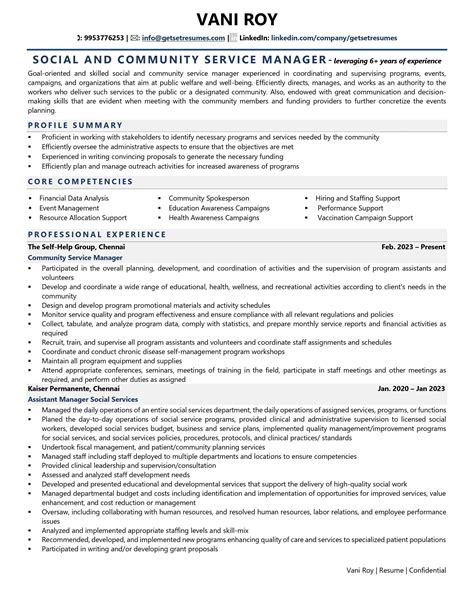 Social And Community Service Manager Resume Examples And Template With