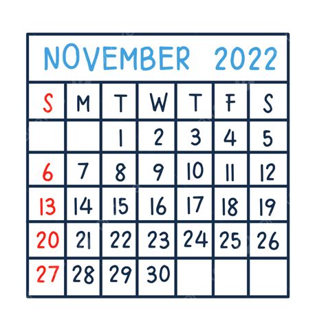 Simple Calendar Of November 2022 With Grid Calendar November 2022