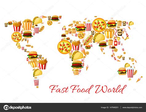 Fast food world map cartoon poster design — Stock Vector © Seamartini #147648201