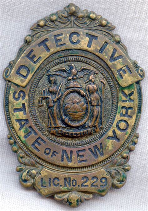 Great 1880s 1890s New York State Licensed Detective Badge In Gilt Brass