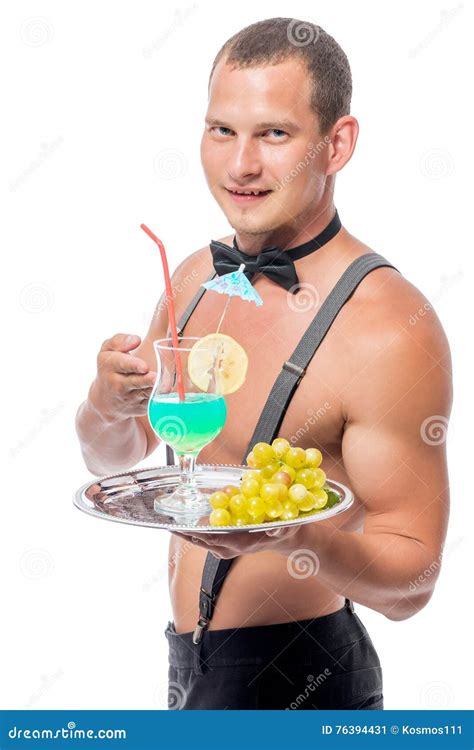 Waiter Stripper With A Glass Of Cocktail Stock Image Image Of