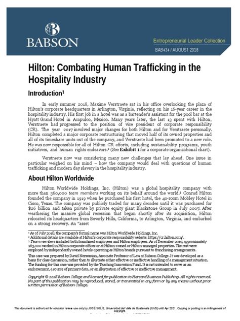 Hilton Combating Human Trafficking In The Hospitality Industry Pdf Human Trafficking Sex