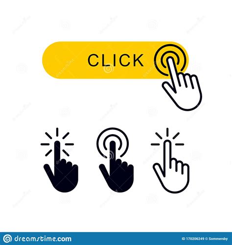 Finger Clicks On Yellow Button And Set Hand Pointer Or