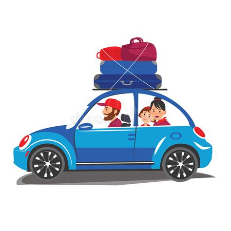 在汽车的愉快的家庭旅行家庭出去假期世界旅行暑假旅游业和假期的镇 向量例证 插画 包括有 89812104