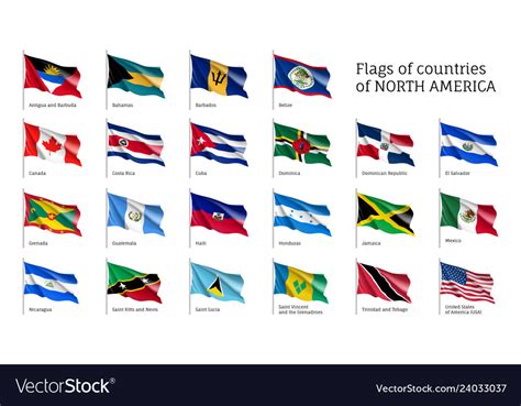 Realistic Waving Flags North America Continent Vector Image