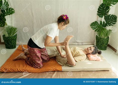 Concept Thai Massage Beautiful Asian Woman Getting Thai Herbal Massage
