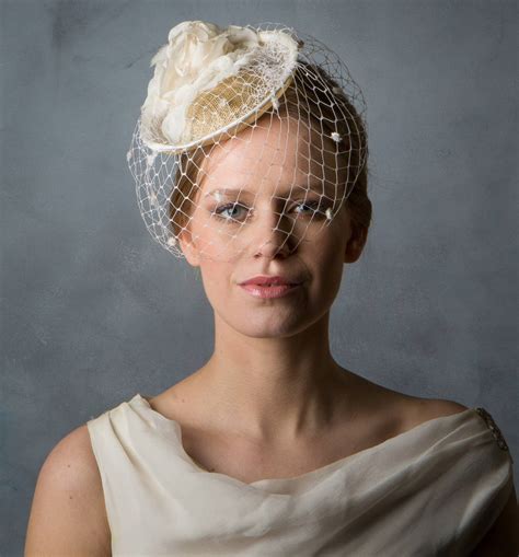 Vintage Style Flower Bridal Hat With Birdcage Veil By Sahar Millinery
