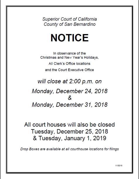 Early Court Closures December 24 And 31 2018 Superior