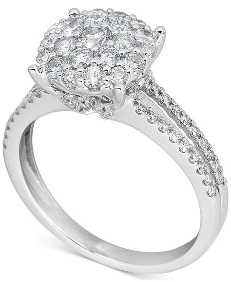 Macys Diamond Cluster Engagement Ring 1 Ct Tw In 14k White Gold