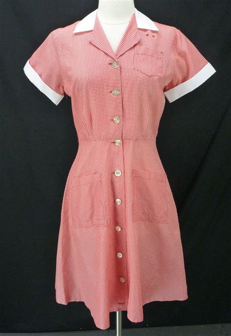 Vintage 70s Red Gingham Plaid Candy Striper Nurse Uniform Costume Shirt