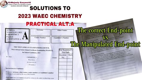 Correct Answers To Waec Chemistry Practical Questions Alternative A The Correct Endpoint
