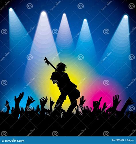 Rock Star Performing With Guitar On Abstract Background Stock Vector