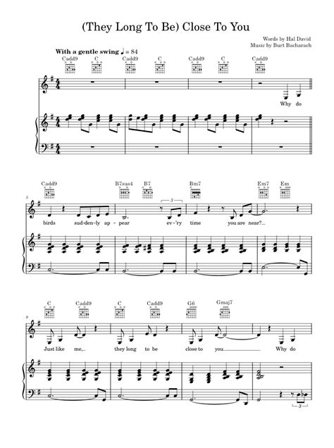 They Long To Be Close To You Sheet Music For Piano Vocals By