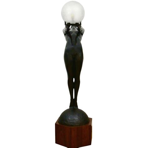 Clarté Life Size Art Deco Bronze Lamp Standing Nude with Globe by Max