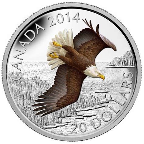 2014 Canadian 20 Soaring Bald Eagle 1 Oz Fine Silver Coloured Coin